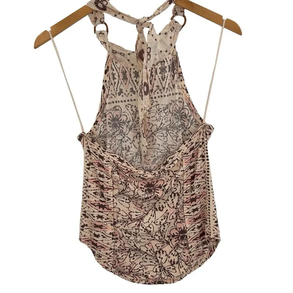 NWT free people Madagascar halter top in neutral cream and pink size medium